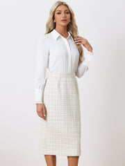 Plaid Tweed High Waist Work Office Bodycon Pencil Midi Skirt