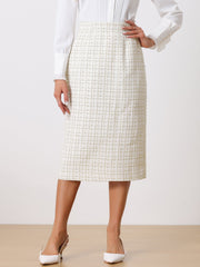Plaid Tweed High Waist Work Office Bodycon Pencil Midi Skirt