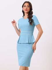 Peplum Pencil Crew Neck Short Sleeve Bodycon Elegant Sheath Dress