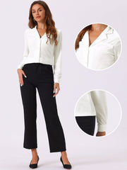Velvet Blouse Collared Long Sleeve Button Down Shirt Top