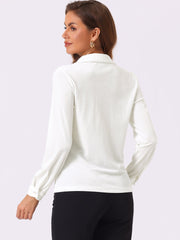 Velvet Blouse Collared Long Sleeve Button Down Shirt Top