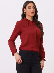 Work Office Blouse Button Up Ruffle Collar Long Sleeve Chiffon Shirt