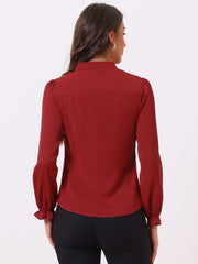 Work Office Blouse Button Up Ruffle Collar Long Sleeve Chiffon Shirt