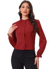 Work Office Blouse Button Up Ruffle Collar Long Sleeve Chiffon Shirt