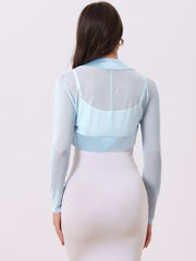 Satin Mesh Sheer Open Front Elegant Cropped Bolero Shrugs