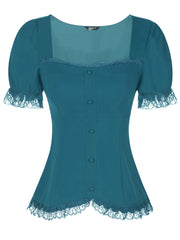 Sweetheart Neck Puff Short Sleeve Lace Up Gothic Blouse