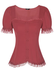 Sweetheart Neck Puff Short Sleeve Lace Up Gothic Blouse