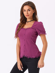 Sweetheart Neck Puff Short Sleeve Lace Up Gothic Blouse