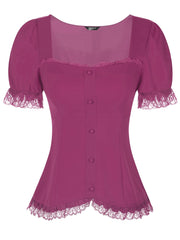 Sweetheart Neck Puff Short Sleeve Lace Up Gothic Blouse