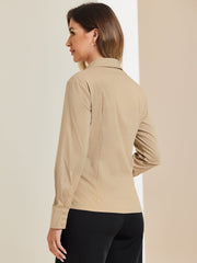 Work Office Button Down Shirt Point Collar Long Sleeve Top