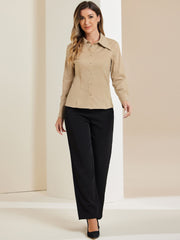 Work Office Button Down Shirt Point Collar Long Sleeve Top