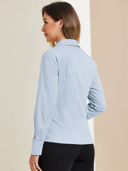 Work Office Button Down Shirt Point Collar Long Sleeve Top