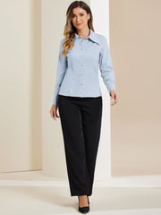 Work Office Button Down Shirt Point Collar Long Sleeve Top