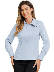 Work Office Button Down Shirt Point Collar Long Sleeve Top