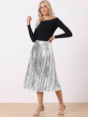 Sequin Sparkly High Waist Glitter Cocktail Party Midi Skirt