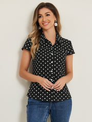 Short Sleeve Tops Vintage Polka Dots Button Up Shirt