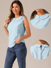 Peter Pan Collar Casual Sleeveless Jacquard Floral Tank Top