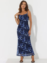 Spaghetti Strap Mesh Floral Sleeveless Bodycon Cocktail Maxi Dress Sundress