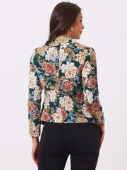 Open Front Notch Lapel Floral Business Casual Suit Blazer