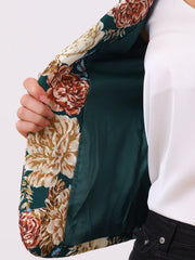 Open Front Notch Lapel Floral Business Casual Suit Blazer