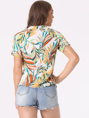 Hawaiian Tropical Leaves Floral Short Sleeve Button Down Shirt