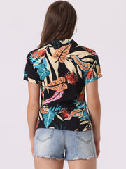 Hawaiian Tropical Leaves Floral Short Sleeve Button Down Shirt