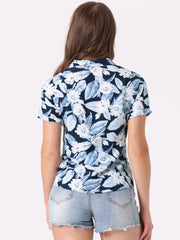 Hawaiian Tropical Leaves Floral Short Sleeve Button Down Shirt