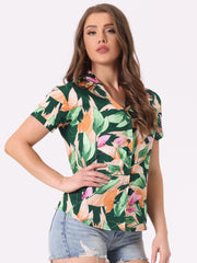Hawaiian Tropical Leaves Floral Short Sleeve Button Down Shirt