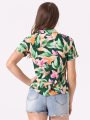 Hawaiian Tropical Leaves Floral Short Sleeve Button Down Shirt
