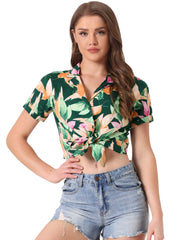 Hawaiian Tropical Leaves Floral Short Sleeve Button Down Shirt