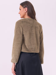 Faux Fur Long Sleeve Open Front Bolero Winter Coat Cropped Jacket