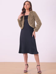 Faux Fur Long Sleeve Open Front Bolero Winter Coat Cropped Jacket