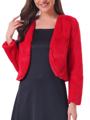 Faux Fur Long Sleeve Open Front Bolero Winter Coat Cropped Jacket