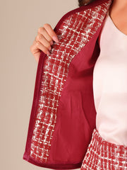 2 Piece Outfits Plaid Tweed Cropped Blazer Jacket & Mini Skirt Suit Set