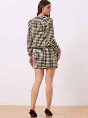 2 Piece Outfits Plaid Tweed Cropped Blazer Jacket & Mini Skirt Suit Set