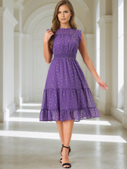 Chiffon Sleeveless Smocked Waist Gilding Metallic Stars Party Dress