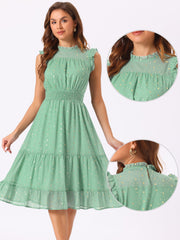 Chiffon Sleeveless Smocked Waist Gilding Metallic Stars Party Dress