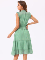 Chiffon Sleeveless Smocked Waist Gilding Metallic Stars Party Dress