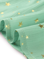 Chiffon Sleeveless Smocked Waist Gilding Metallic Stars Party Dress