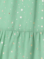 Chiffon Sleeveless Smocked Waist Gilding Metallic Stars Party Dress