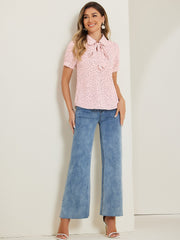 Retro Dots Bow Tie Peter Pan Collar Chiffon Blouse