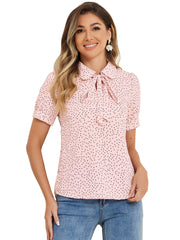 Retro Dots Bow Tie Peter Pan Collar Chiffon Blouse