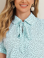 Retro Dots Bow Tie Peter Pan Collar Chiffon Blouse