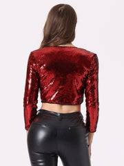 Women's Sequin Jacket Sparkly Party Long Sleeve Open Front Crop Bolero Shrug Cardigan