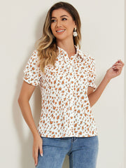 Floral Printed Peter Pan Collar Cotton Short Sleeve Shirt