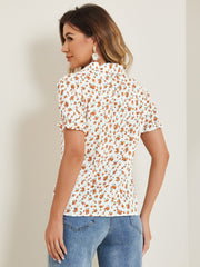 Floral Printed Peter Pan Collar Cotton Short Sleeve Shirt