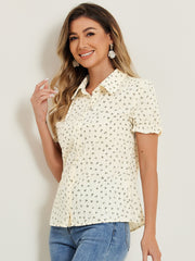 Floral Printed Peter Pan Collar Cotton Short Sleeve Shirt