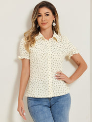 Floral Printed Peter Pan Collar Cotton Short Sleeve Shirt