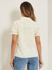 Floral Printed Peter Pan Collar Cotton Short Sleeve Shirt