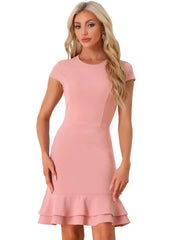 Cap Sleeves Round Neck Tiered Ruffled Hem Mini Dress